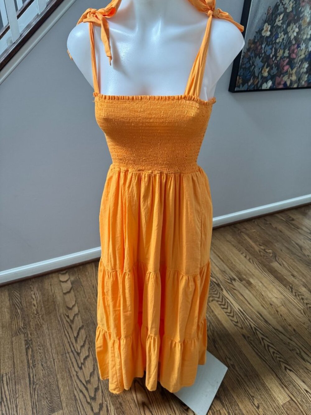 Xirena Lorraine Dress Orange Smocked Tiered Midi Size XS